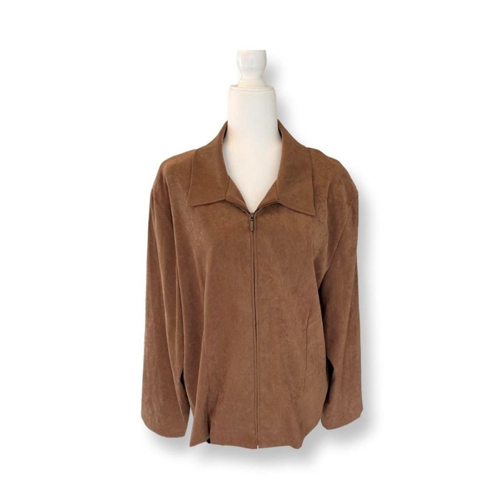 Super Cool Women’s Suede Polo Collar Vintage Zip-Up.